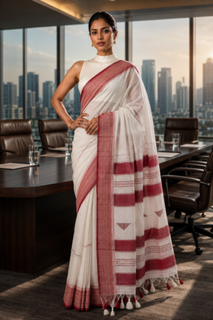 The Red Mandate |  Handwoven Tant Cotton | S For Saree