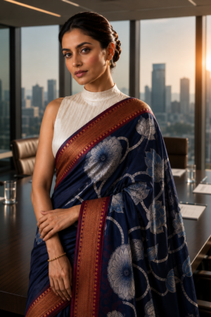 The Navy Decree | Block Printed Silk Cotton | S For Saree